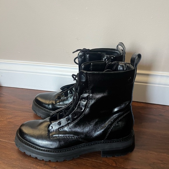 NWOT Dolce Vita Rainer Midnight Crinkle Black Leather Combat Boots-Size 10 - Picture 3 of 9
